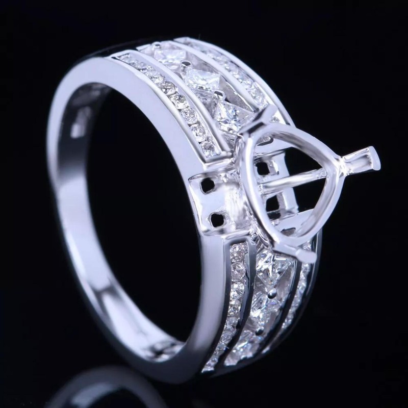 8x6mm Pear Shape Semi Mount Ring 925 Sterling Silver Solitaire with Accents Ring
