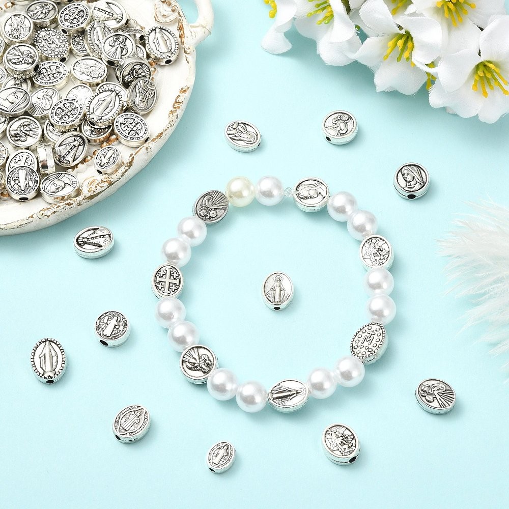 110pcs Metal Jesus Virgin Mary Holy Prayer Beads Tibetan Beads for DIY Craft
