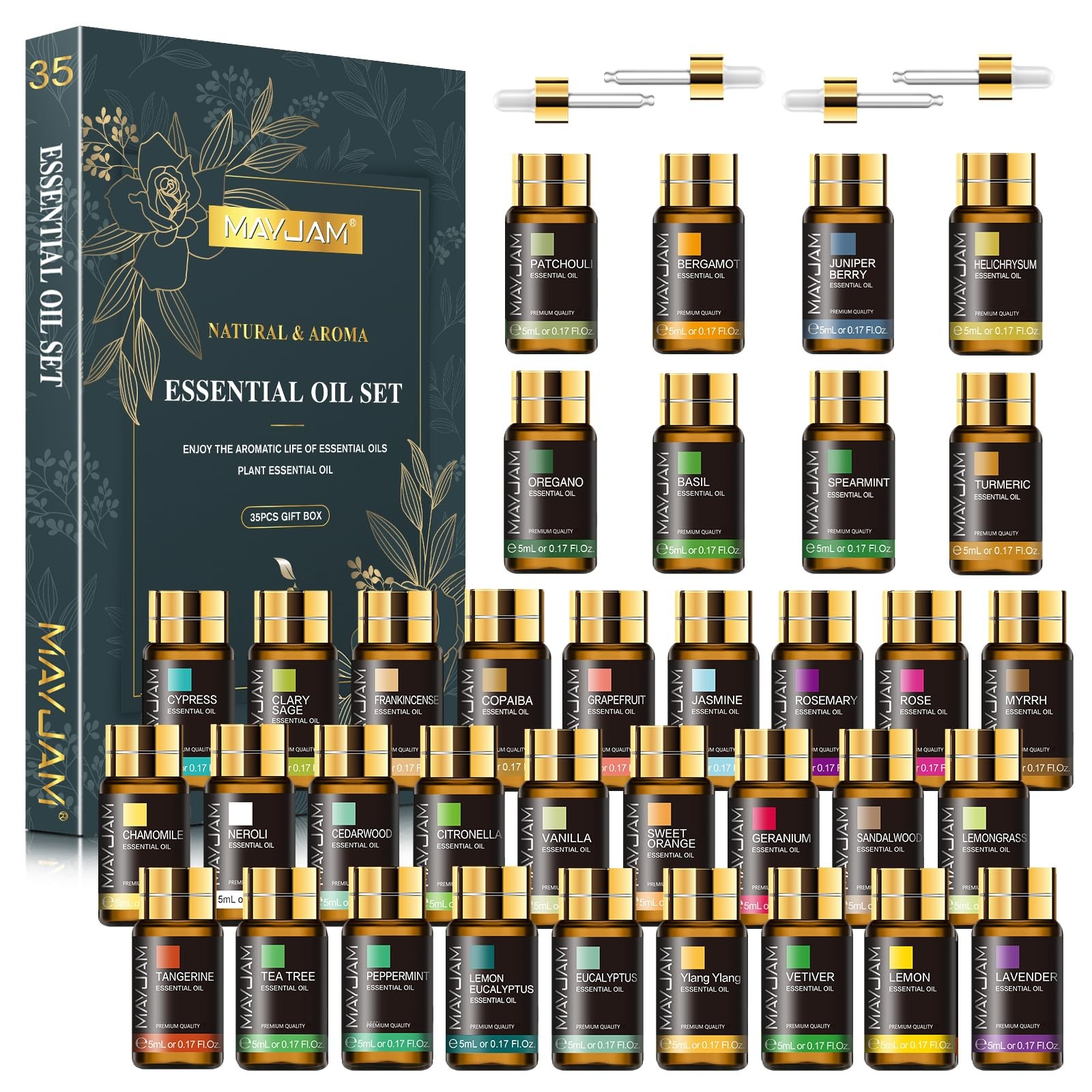 MAYJAM 35x5ML Essential Oil Gift Set, Pure 5.95 Fl Oz (Pack of 1)