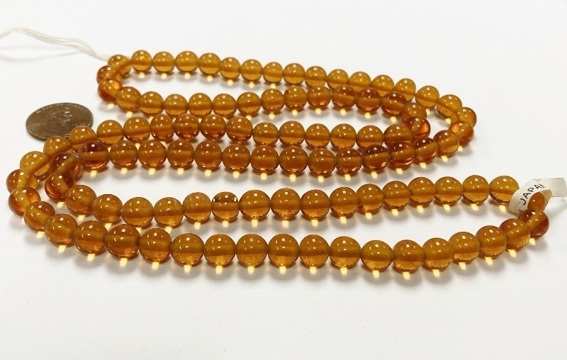 100 VINTAGE JAPANESE CHERRY BRAND GLASS TOPAZ 8mm. ROUND SMOOTH BEADS 4770