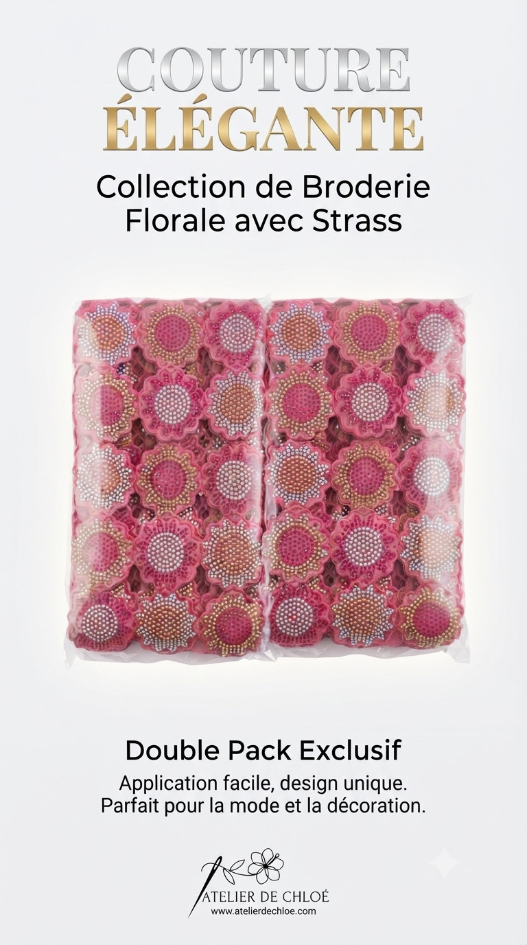 “Floral Appliqué Trim with Rhinestones – Multiple Colors Available – Embroidery