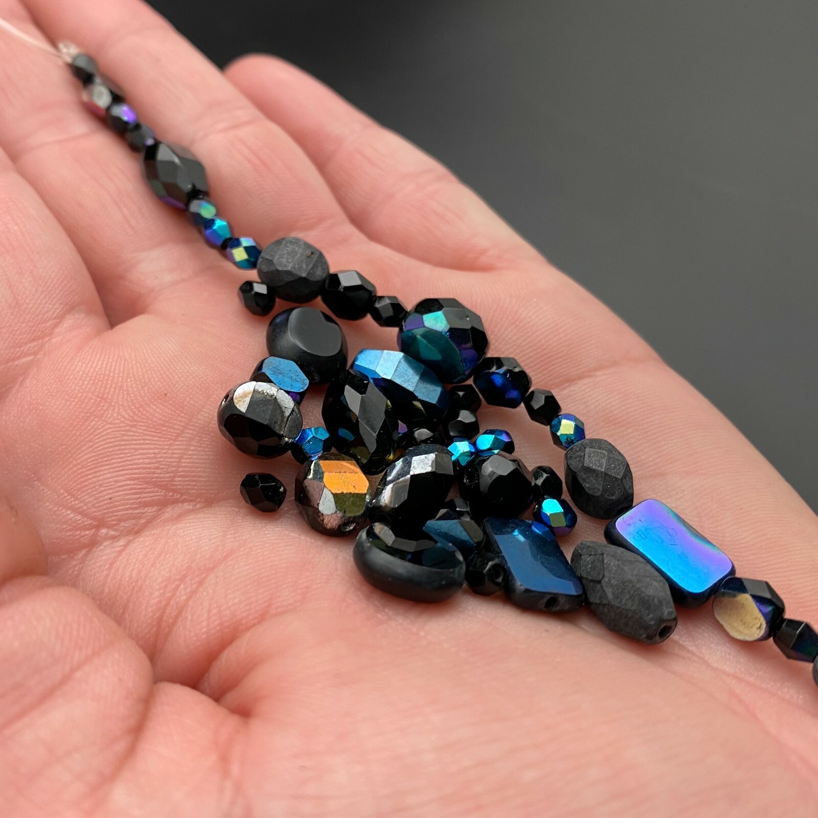 Multi-Shaped Assortment Black With AB Finish Czech Glass Beads (BLKCG58)