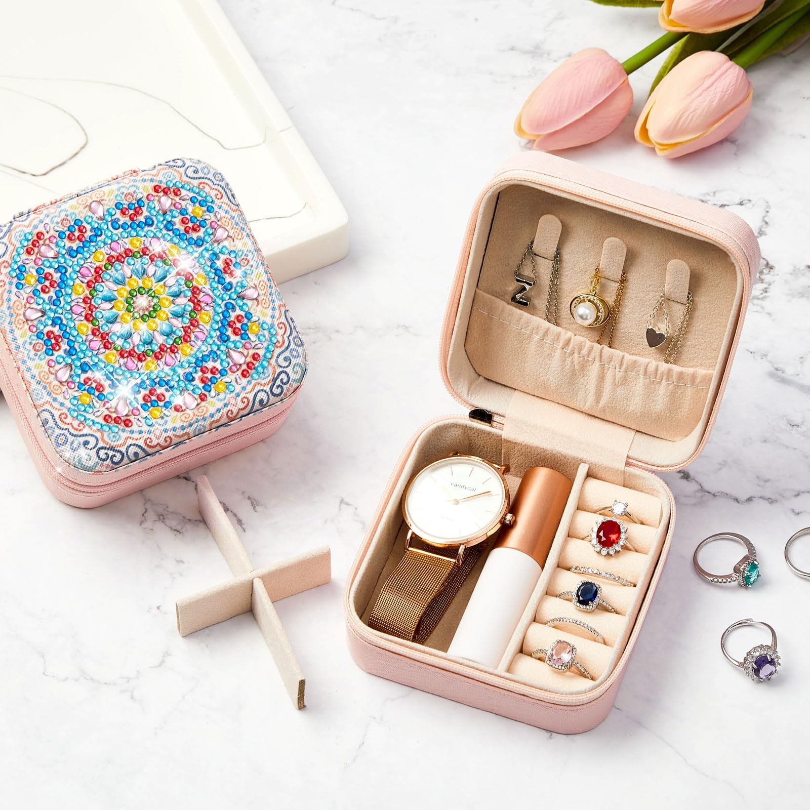 Hinly 2 Pcs Portable Diamond Painting Jewelry Storage Box DIY Diamond Art Acc…