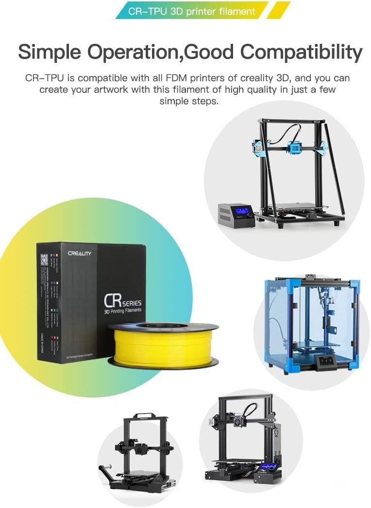 Creality TPU Filament 1.75, 95A 3D Printing Filament, High Tpu – Black