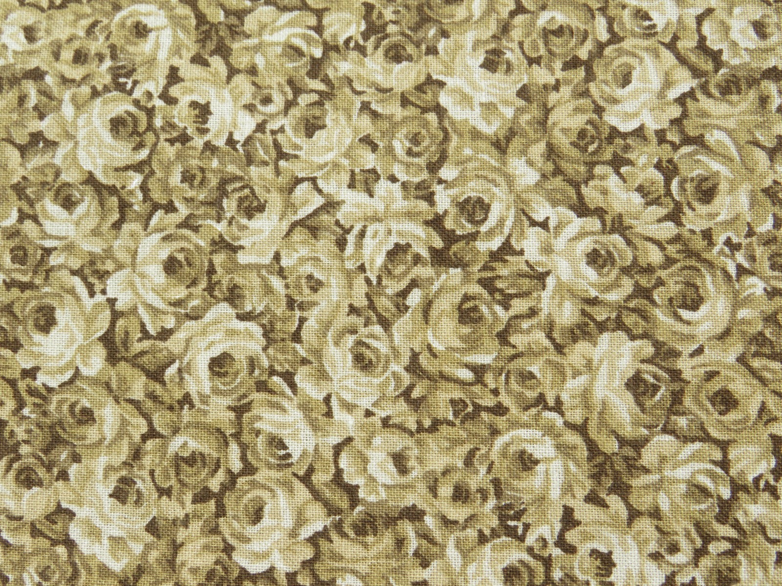 3 Yards X 44″ Browns & Beige With Ivory Fabric With Roses Cotton Quilting Fabric