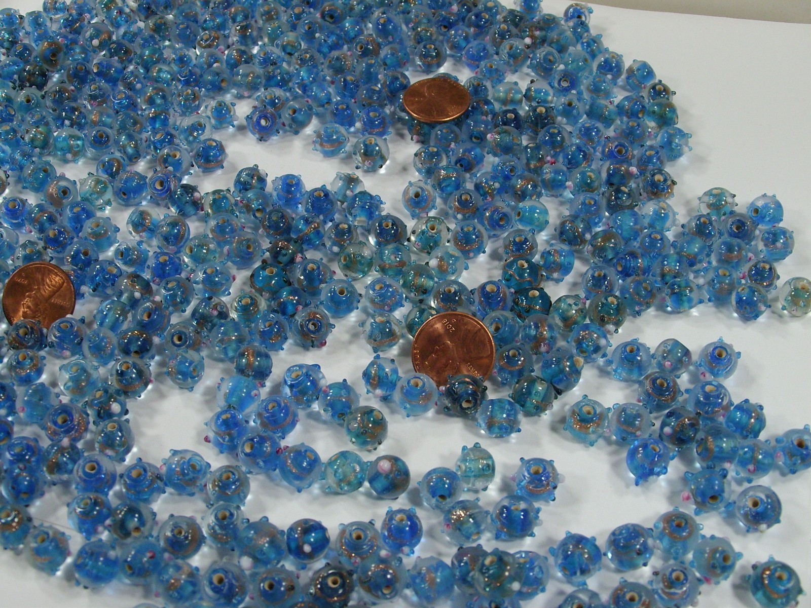2 Pounds Blue India Handmade Fancy Bumpy Glass Beads Wholesale Bulk (HQP-3) ⭐