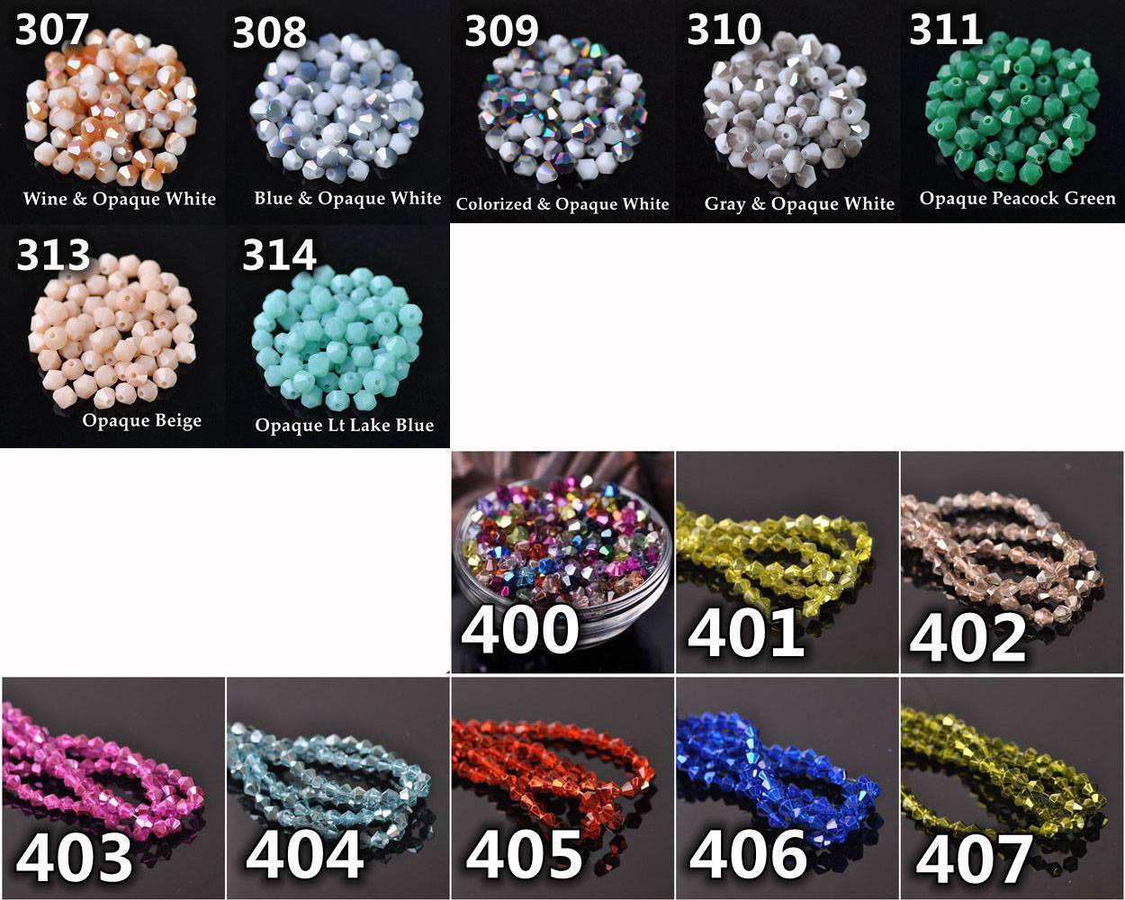 Wholesale 1000pcs 4mm Small Bicone Faceted Crystal Glass Loose Spacer Beads lot