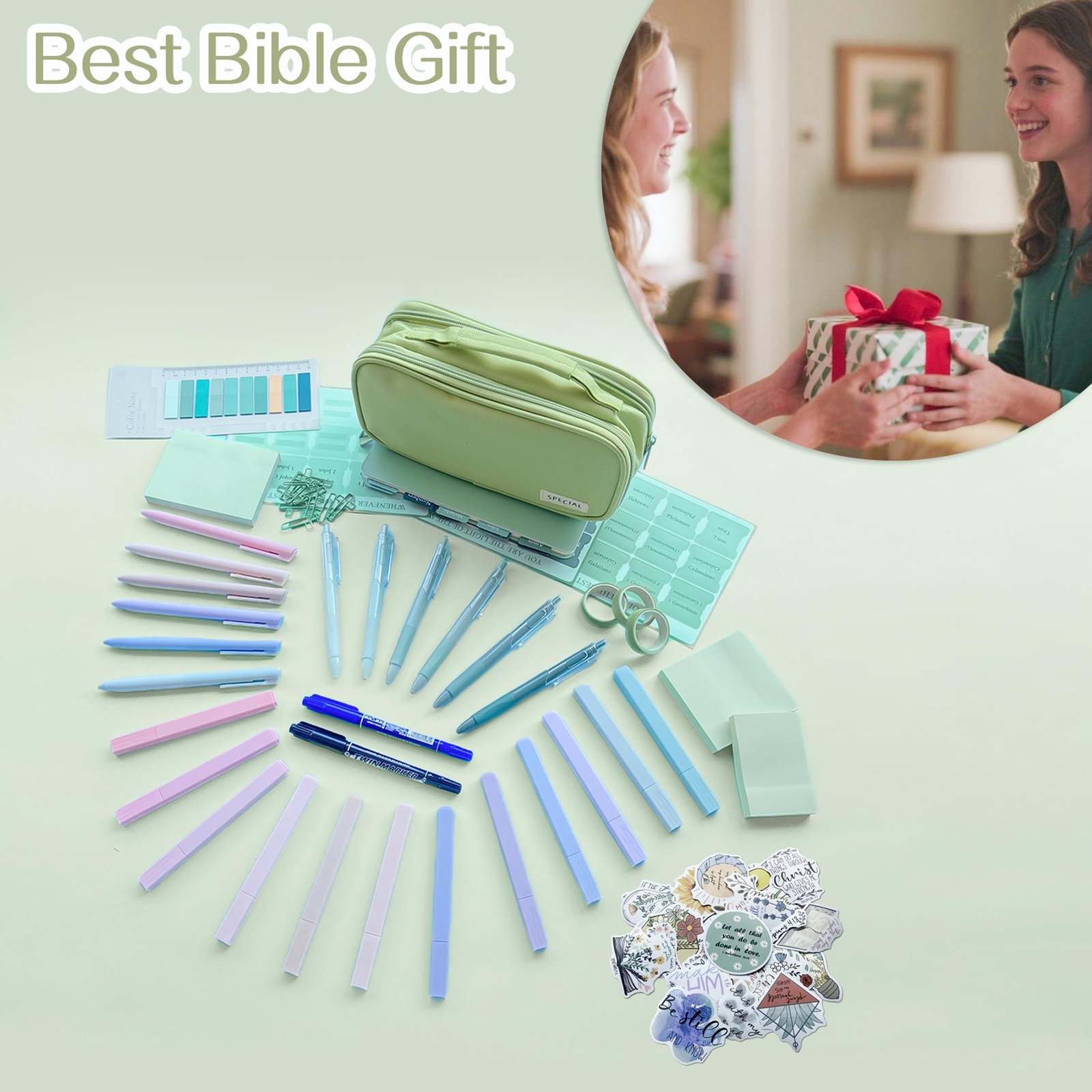 J6&H6 170Pcs Complete Bible Study Supplies 8.11 x 9.96 x 2.68 inches, Green