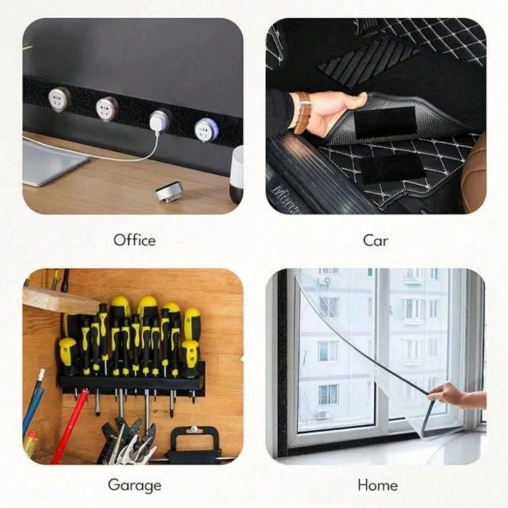 30Pcs Self Adhesive Hook Loop Strips Black Heavy Duty Sticky Back Tape Fastener