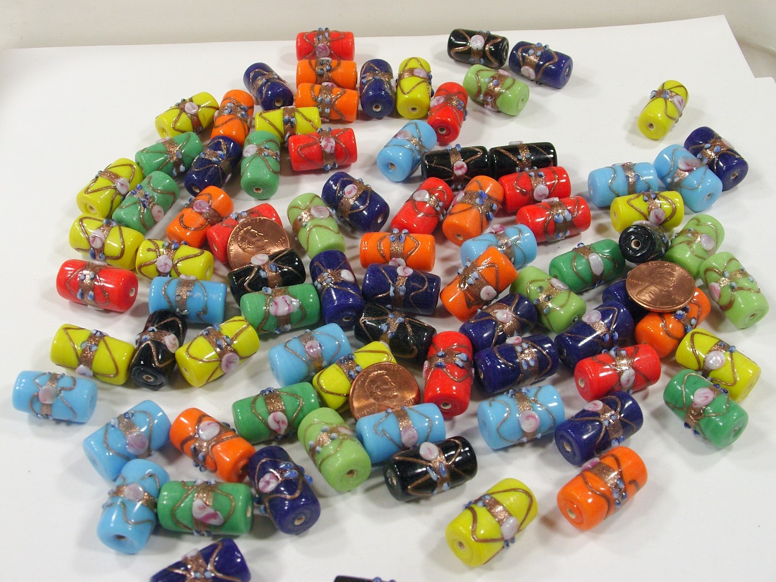 2 Pounds (12mm x 21mm) India Handmade Fancy Glass Beads Wholesale Lot (ARK-1) ⭐