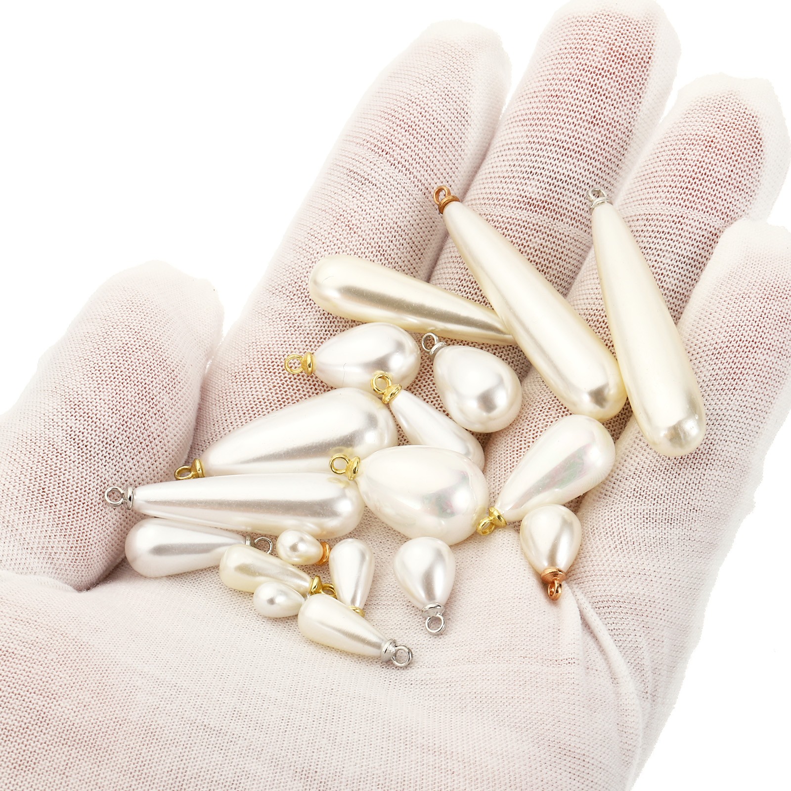 50Pcs 7x5mm Pearl Charm Pearl Beads Teardrop Pendant with Loop Golden