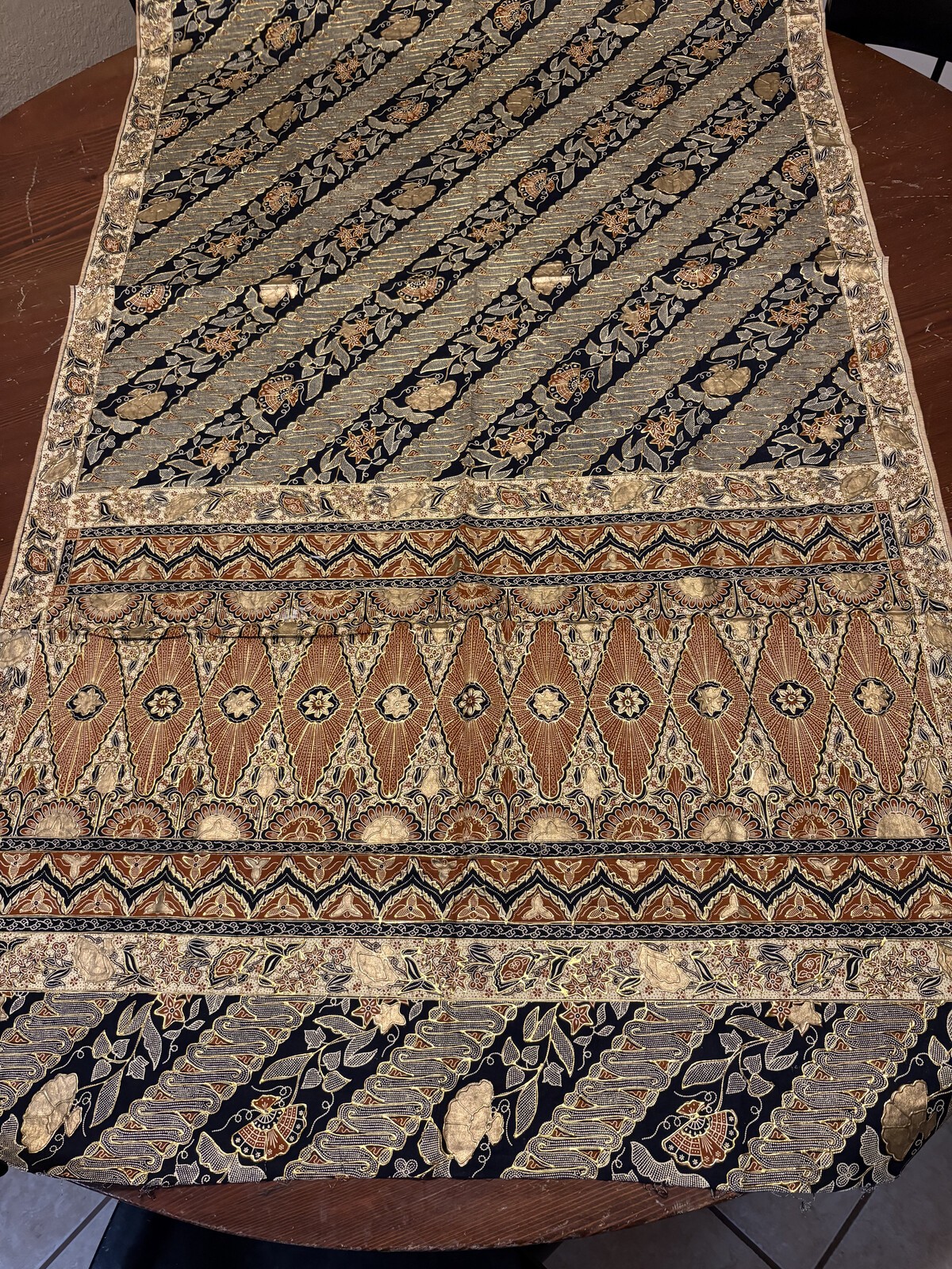 Lot 2 Vintage Bali Prada Batik Fabric Panels 1970s Gold 78×40 77×20