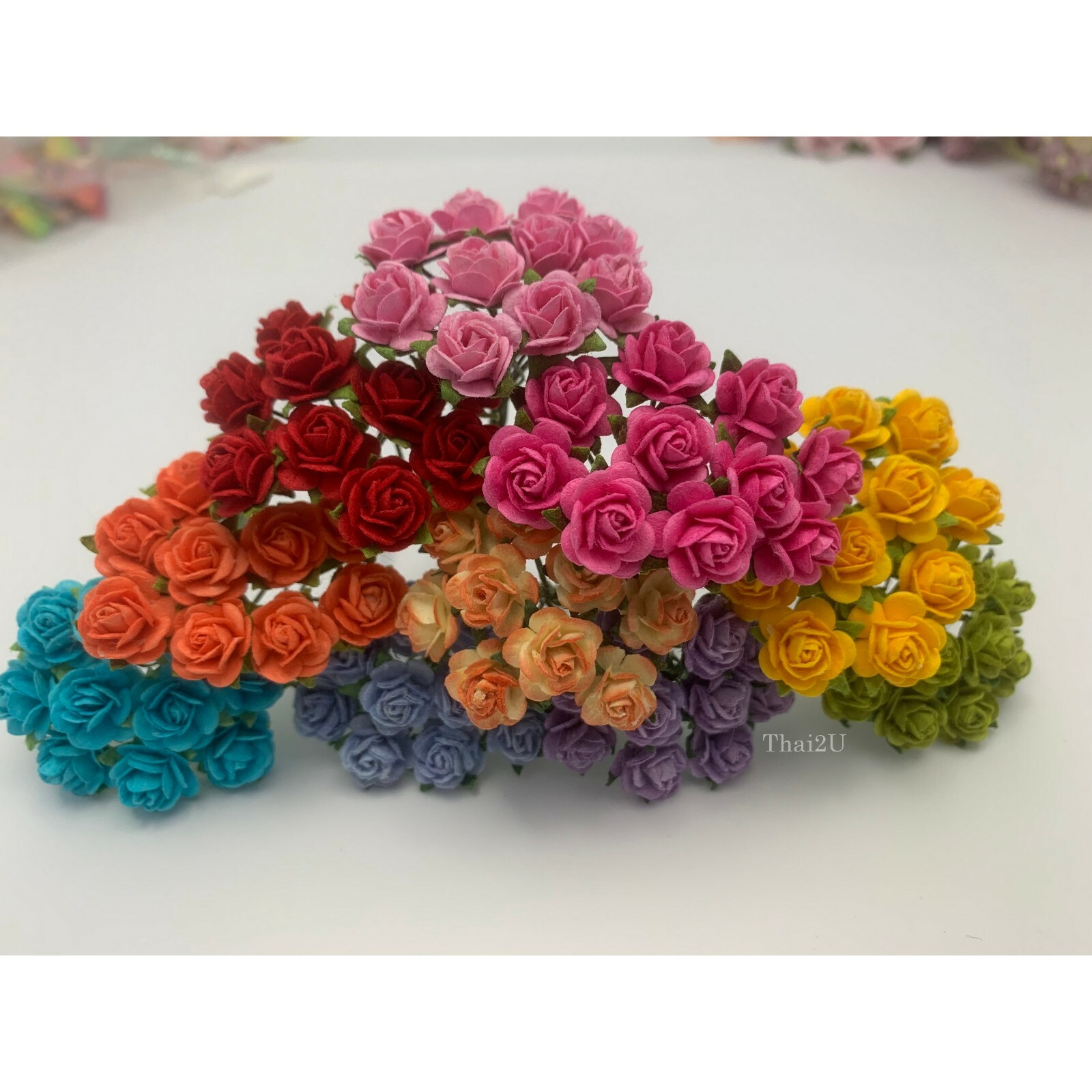 1/4″ or 1cm MINI Rainbow Open Roses Paper Flower Wedding Scrapbook Dioramas R2