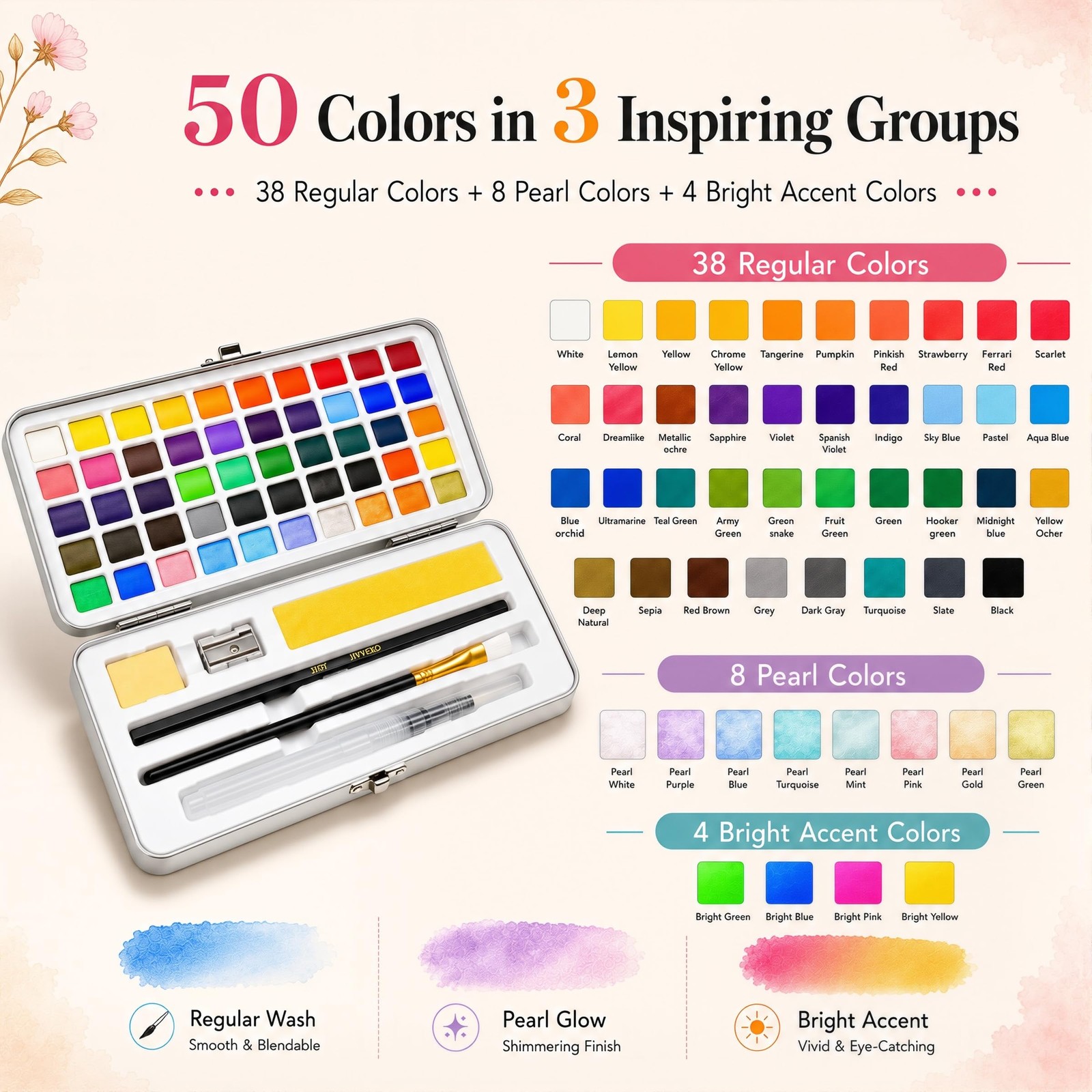 JIVVEXO 50 Colors Watercolor Paint Set with Watercolor Workbook for Adults | …
