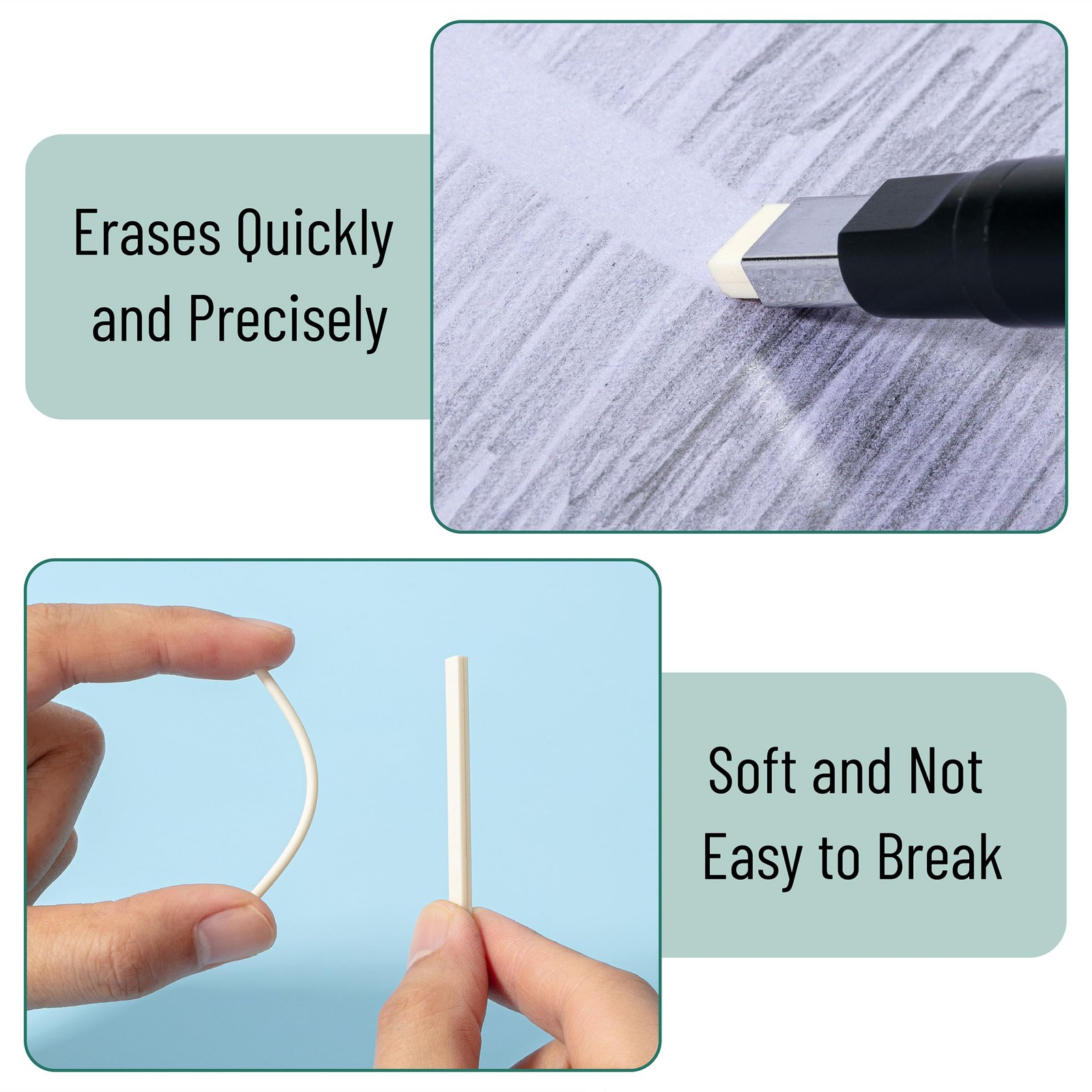 Mr. Pen- Pen Style Eraser Set, 2 Pack, Square & Round Tip, Precision Black