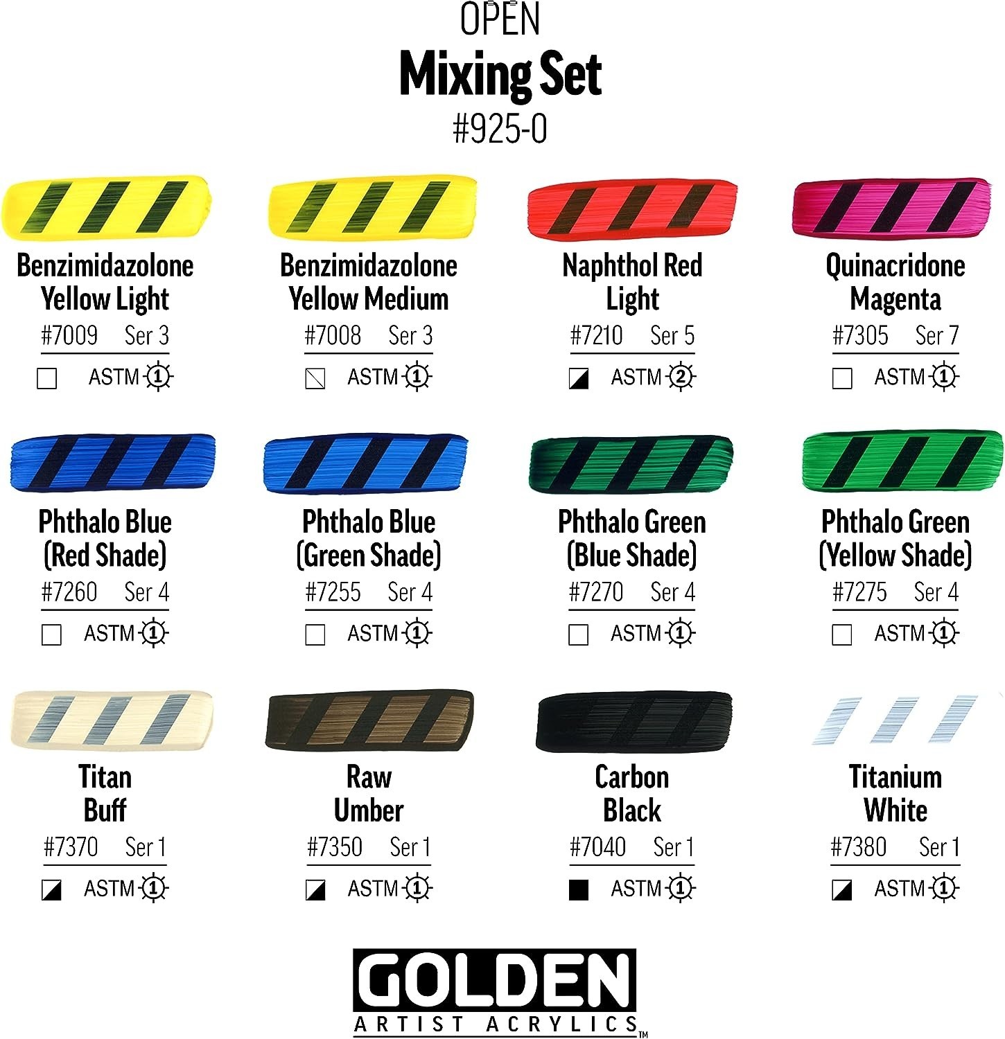 Golden Artist Colors 12 OPEN Slow-Drying Acrylics Mixing/Melange Set