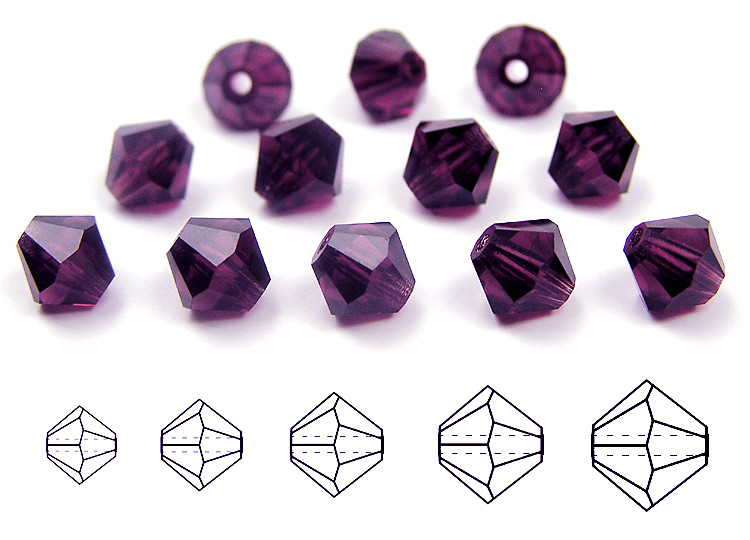 Czech Bicone Crystal Beads Deep Violet rich dark purple Rondelle Diamond