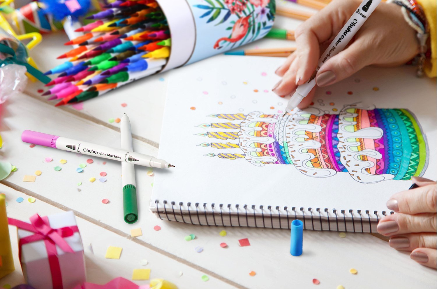 Ohuhu 60 Dual Pencil Set Marker Album Dauber Sketch Water Color Marker Brush Pen