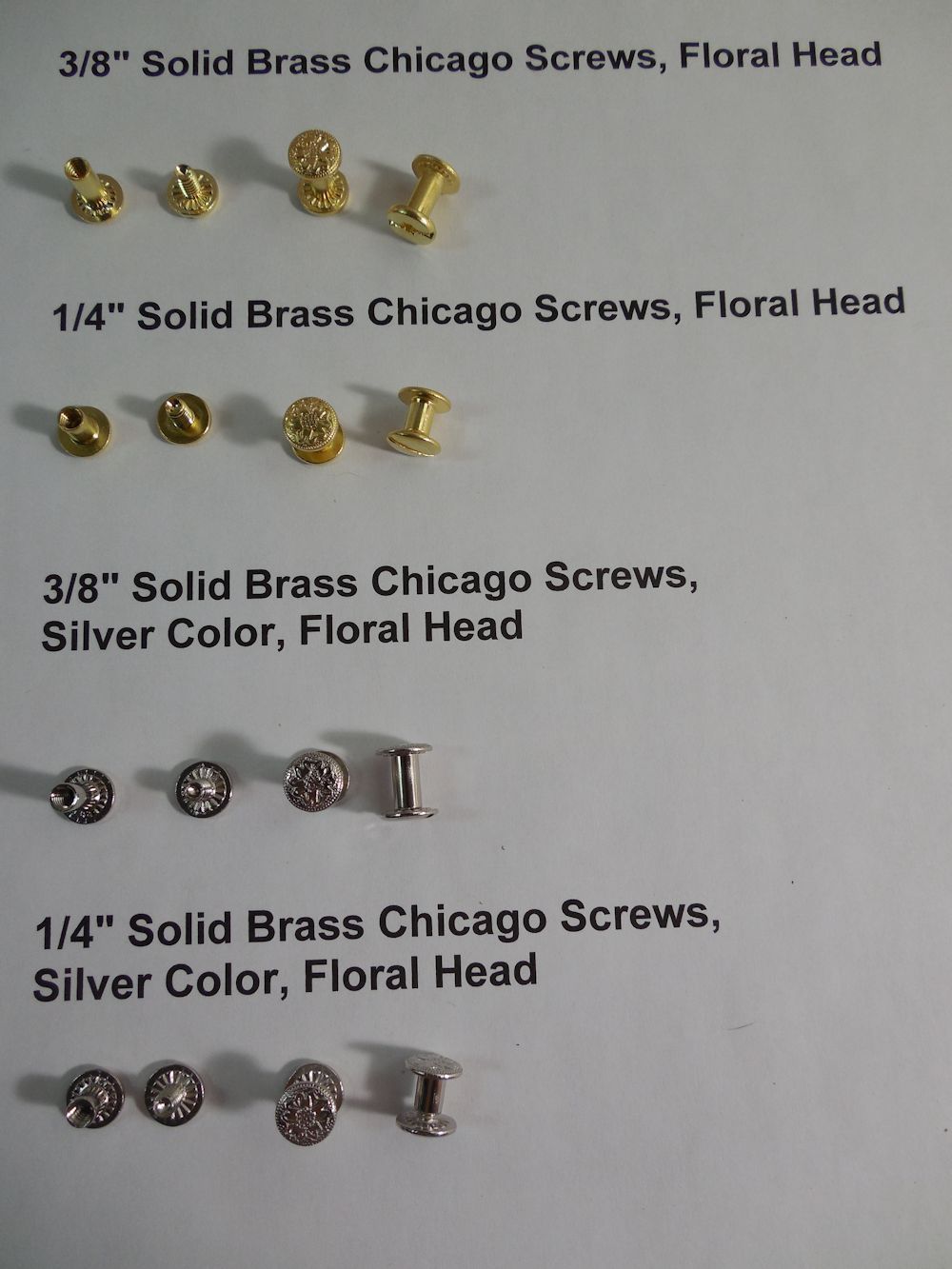 Brass 1/4″ / 3/8″ CHICAGO SCREWS Floral Design Silver Gold Leather Belts Bridles