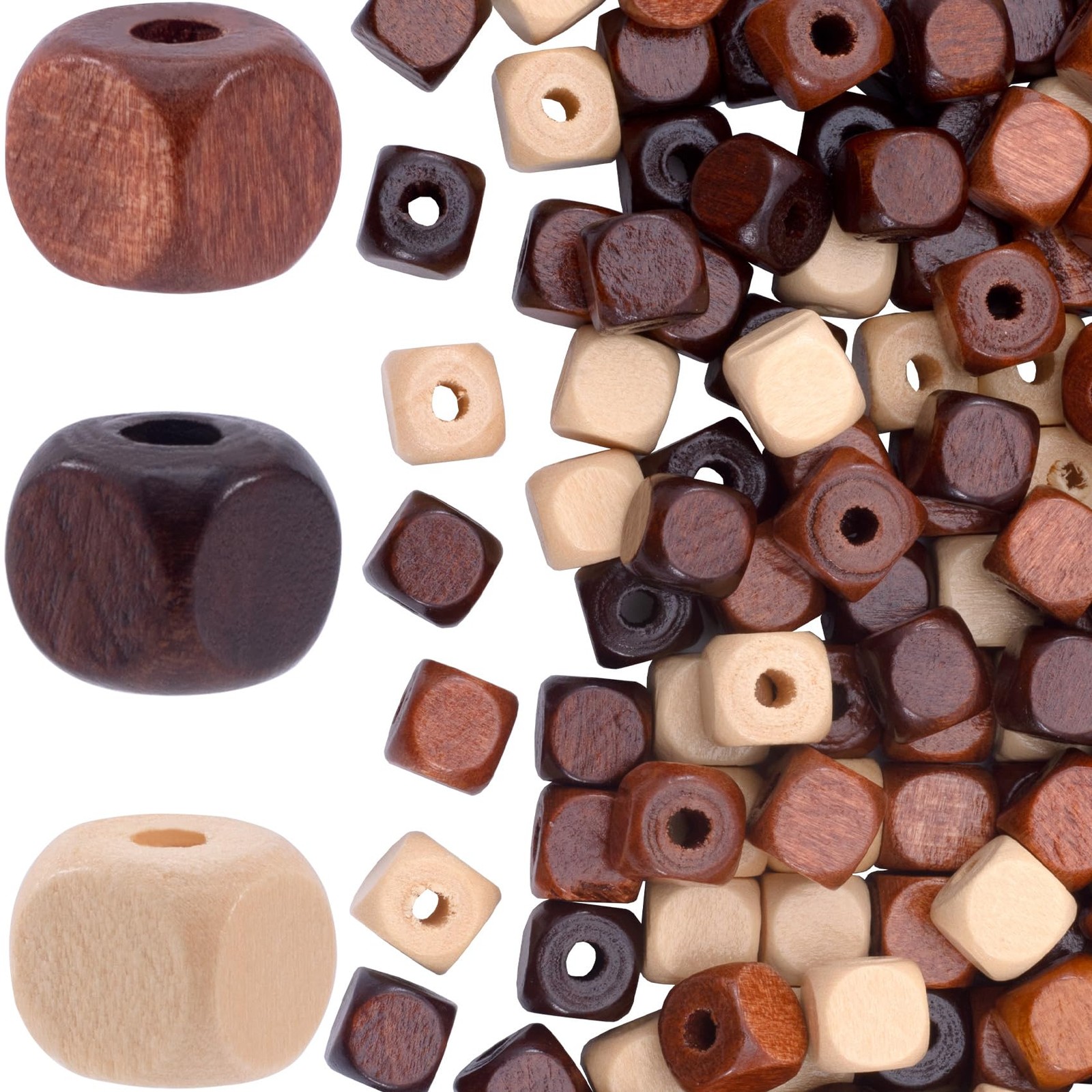 150pcs Large Hole Wooden 0.35×0.39in/10×10mm, 3 Colors 10x10mm