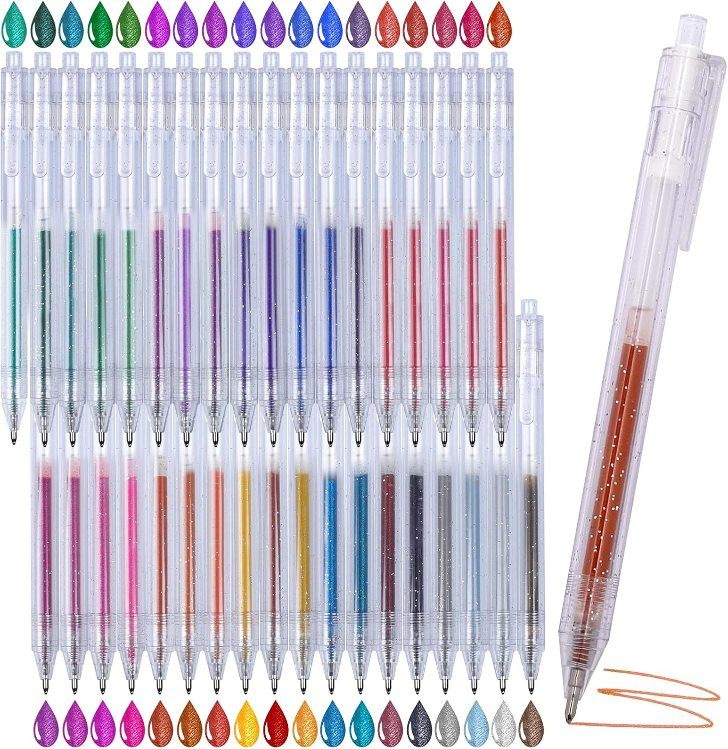 Glitter Gel Pens, 36 Colors Vibrant Sparkle Metallic Ink with Shimmer Effect, Re