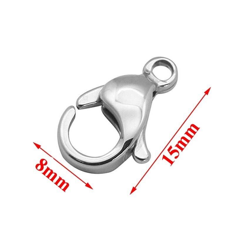 5pcs 316L Stainless Steel Lobster Clasp Hook Claw Clasp Findings 10/12/15mm TH3