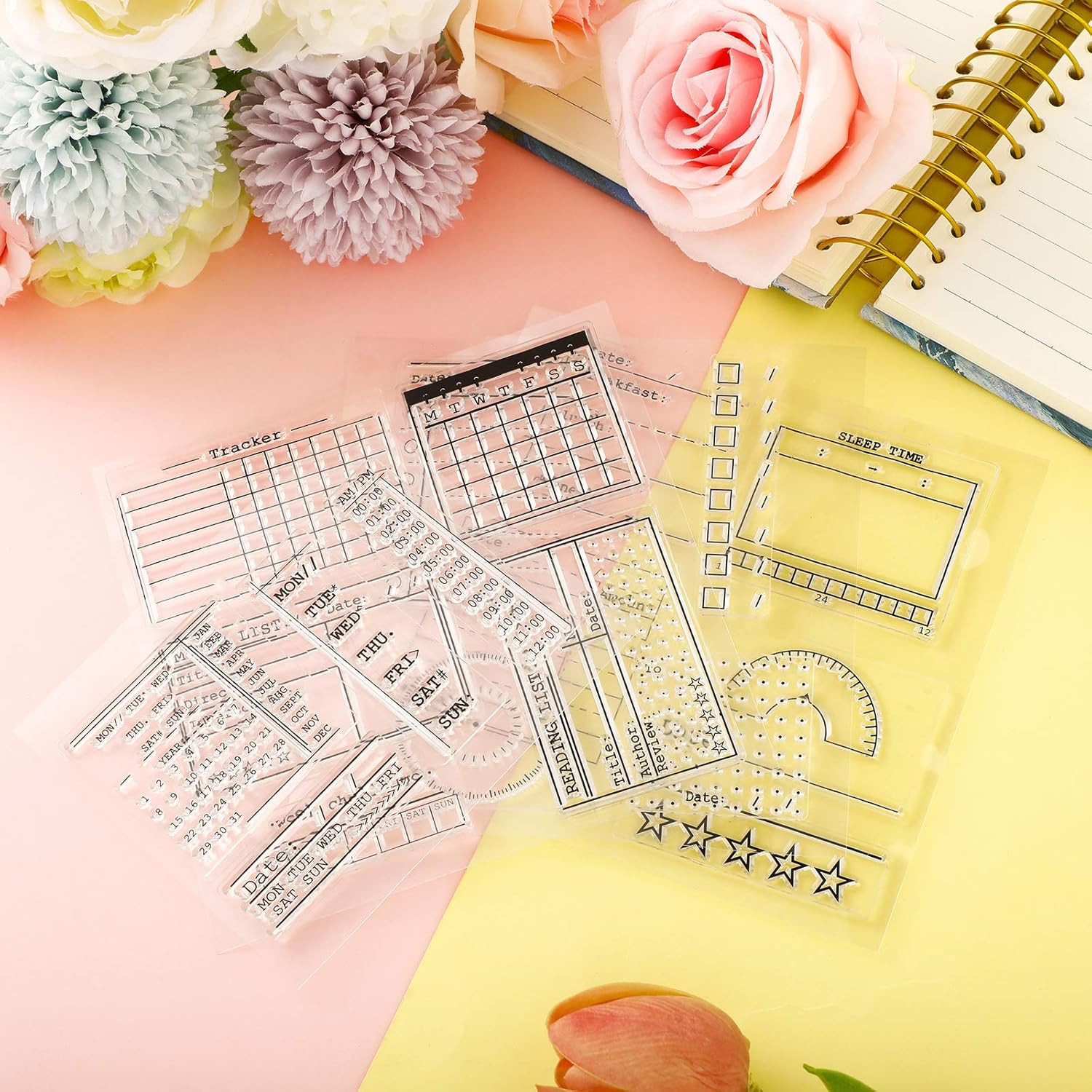 18 Pieces Journal Stamps Clear Journal Stamps, 4 Sheets Silicone Calendar Planne