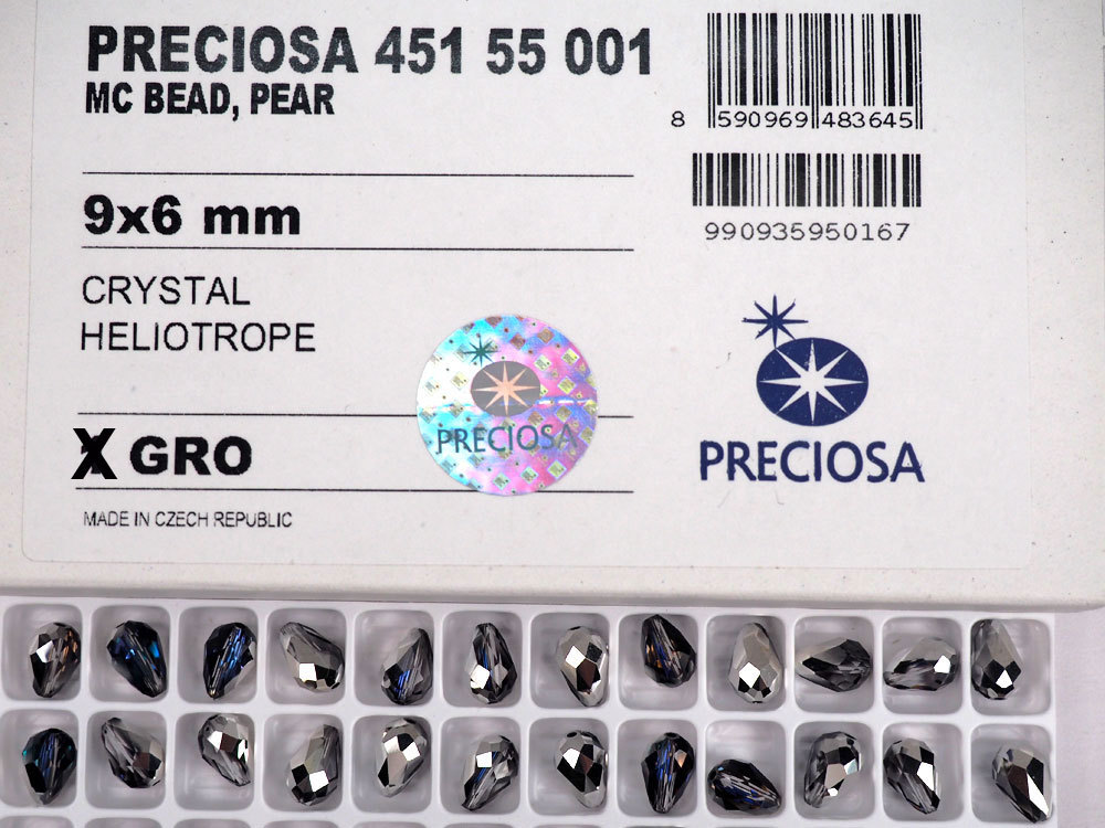 36 Crystal Heliotrope, Preciosa Czech MC Pear Beads, tear drop shape 9x6mm, P301
