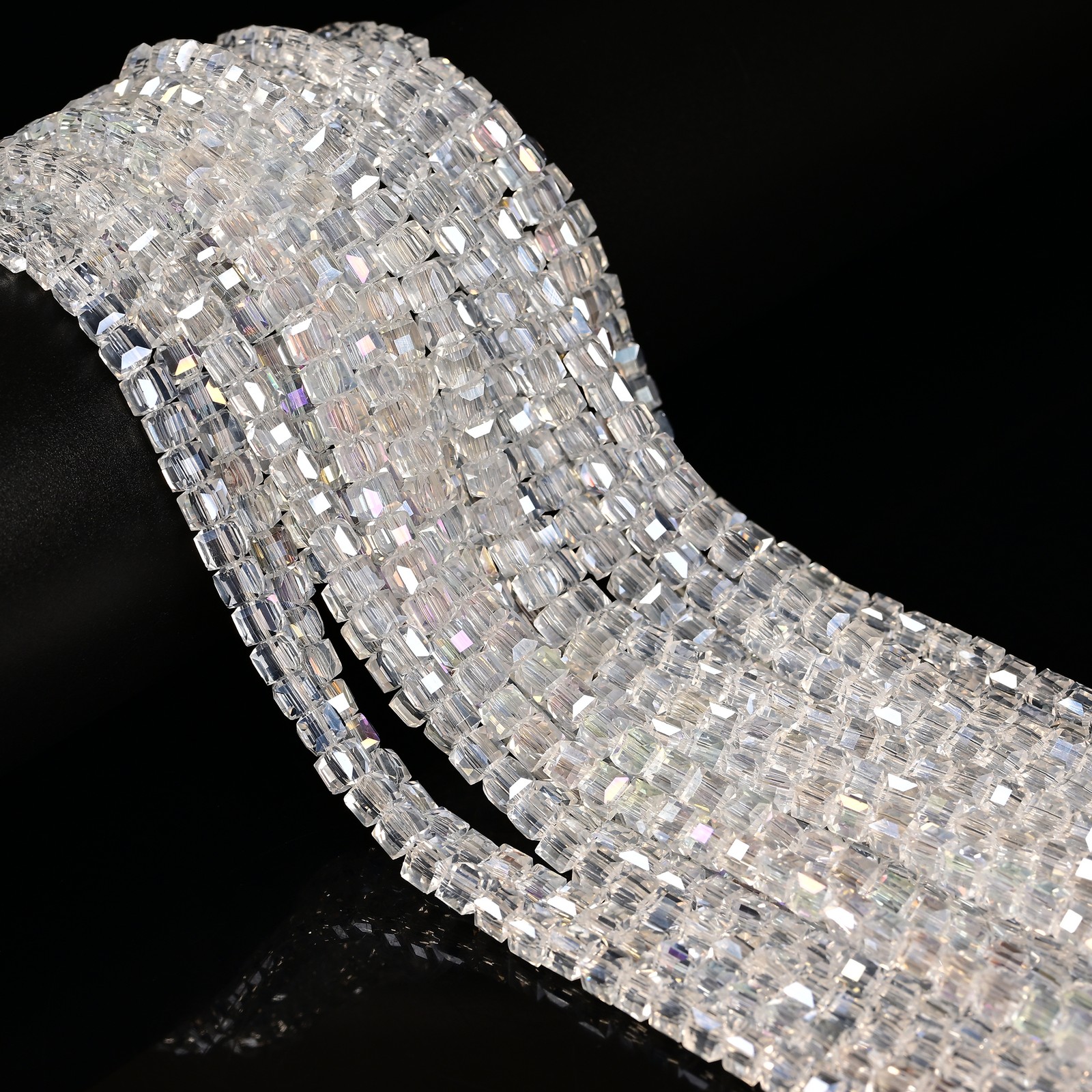 Clear AB Crystal Glass Faceted Cube Beads Size 4mm 15.5” Strand
