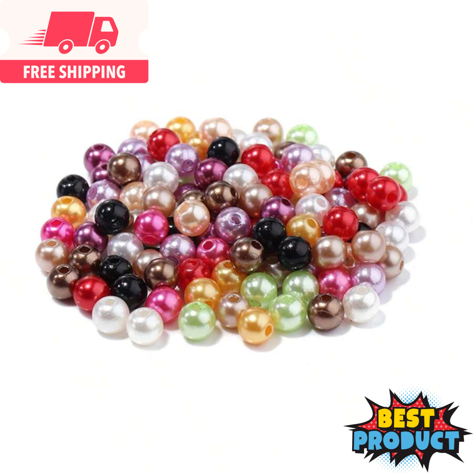 1000x Faux Pearl Beads Colorful Straight Hole 3-10mm Beads for Making Jewellery
