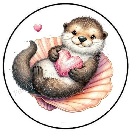 ADORABLE OTTER IN SHELL WITH HEART ENVELOPE SEALS LABELS STICKERS PARTY FAVORS