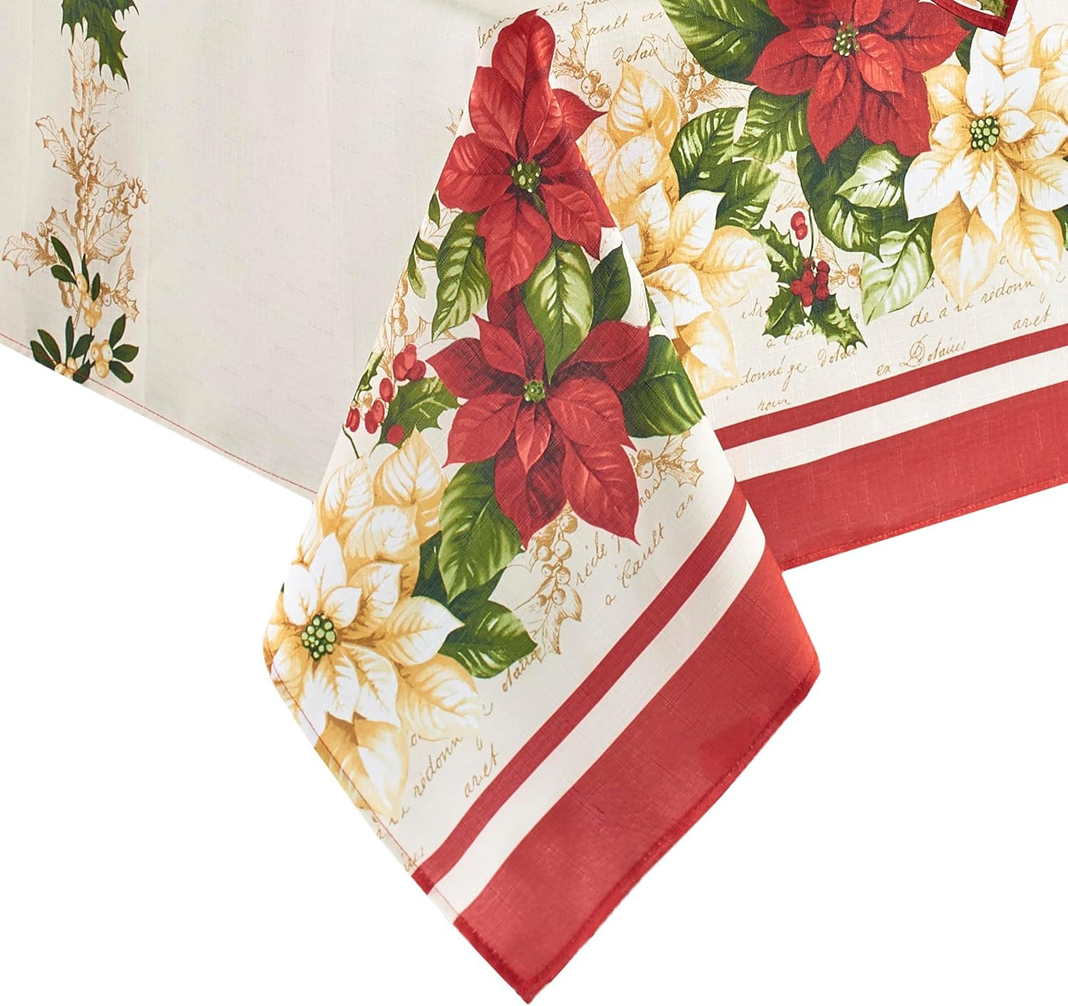 60×84″ Red White Poinsettia Tablecloth Wrinkle Resistant Holiday New