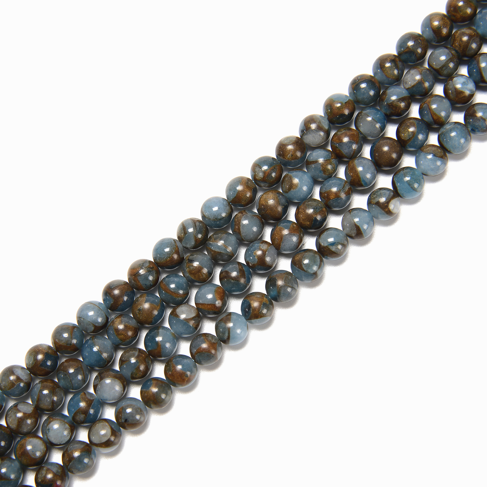 Blue & Copper Impression Jasper Smooth Round Beads 6mm 8mm 10mm 15.5″ Strand