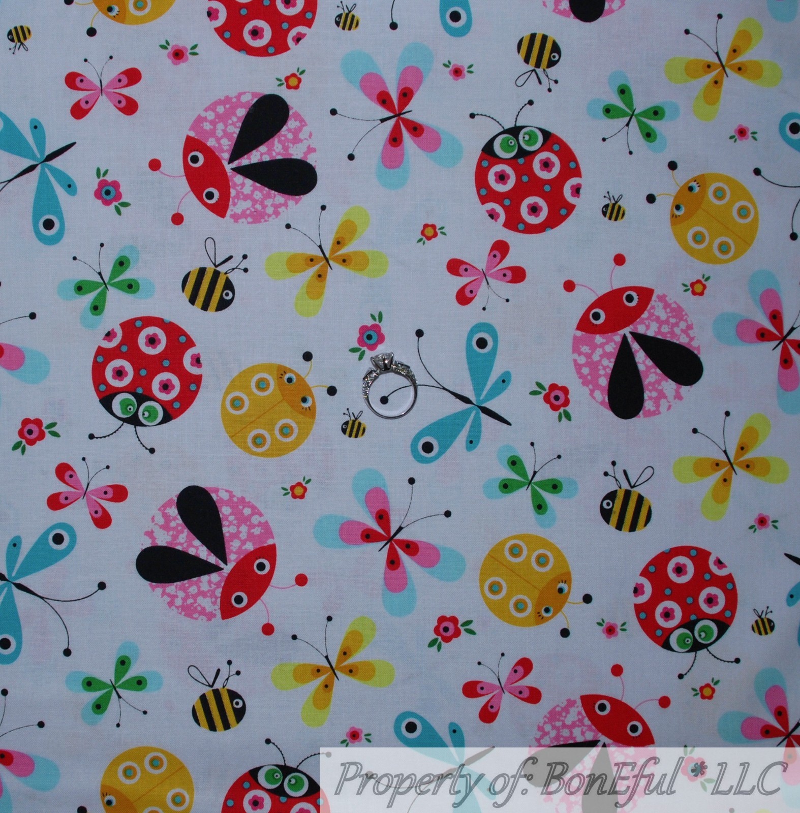 BonEful Fabric FQ Cotton Quilt White Unisex Nursery Rhyme Story Book Flower SALE