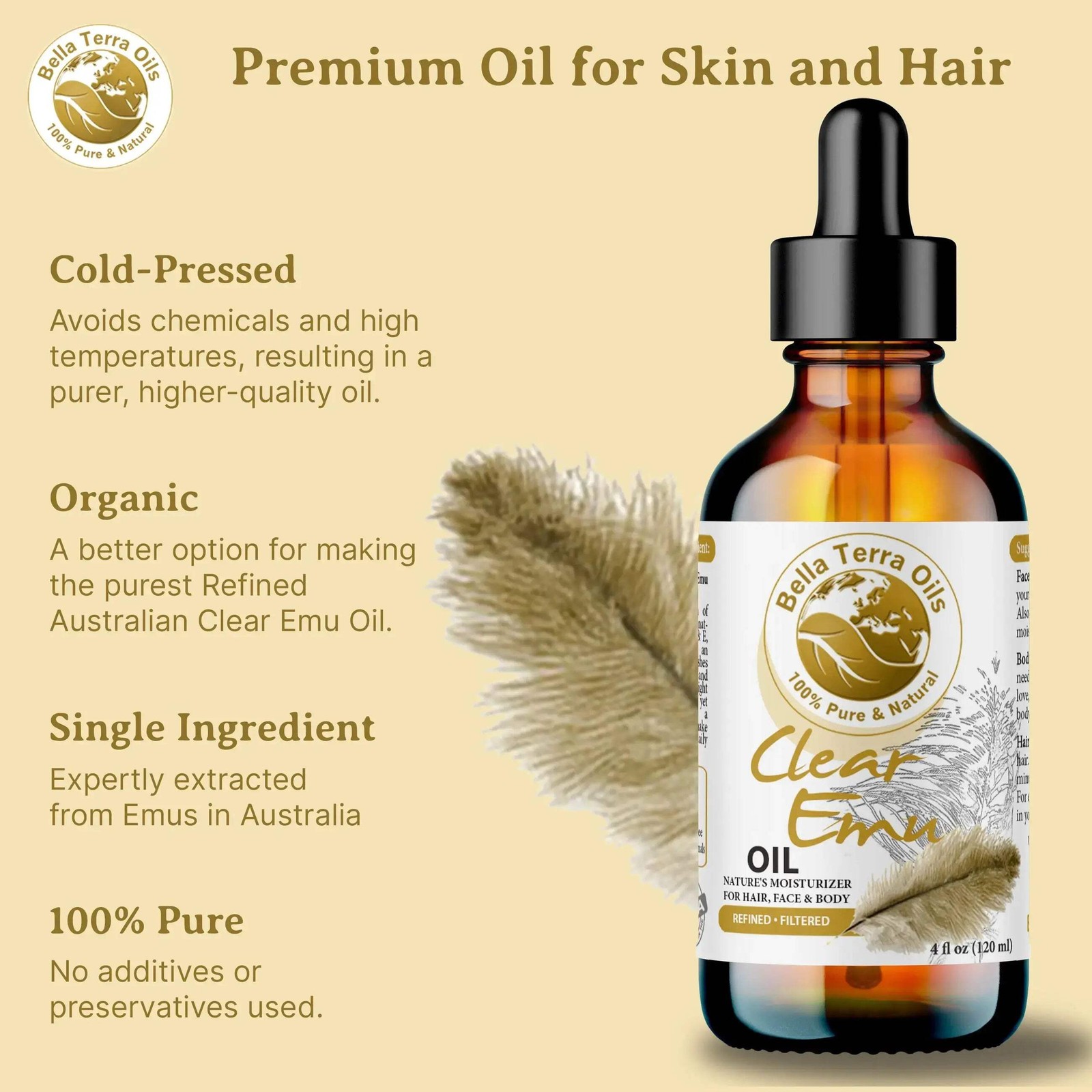 Clear Emu Oil: Pure, Refined, Multipurpose for Skin and Hair Hydration