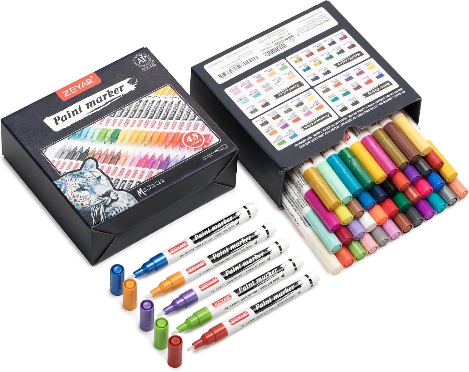Assorted Colors Paint Markers, Extra Fine Point, 48 Pack