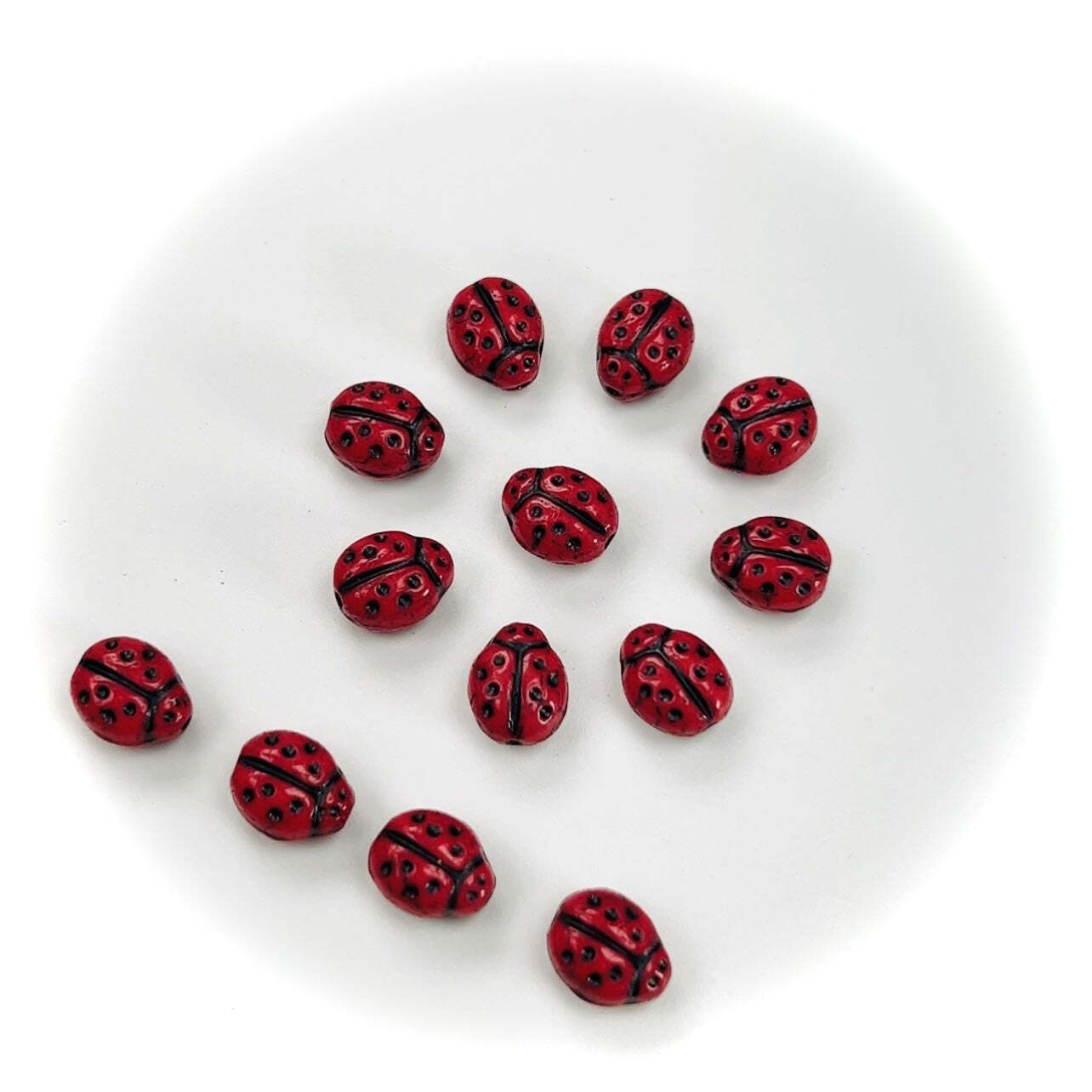 Czech Glass Druk Beads 9x7mm Ladybug Bead Red Coral Jet black Painting 50pc J097
