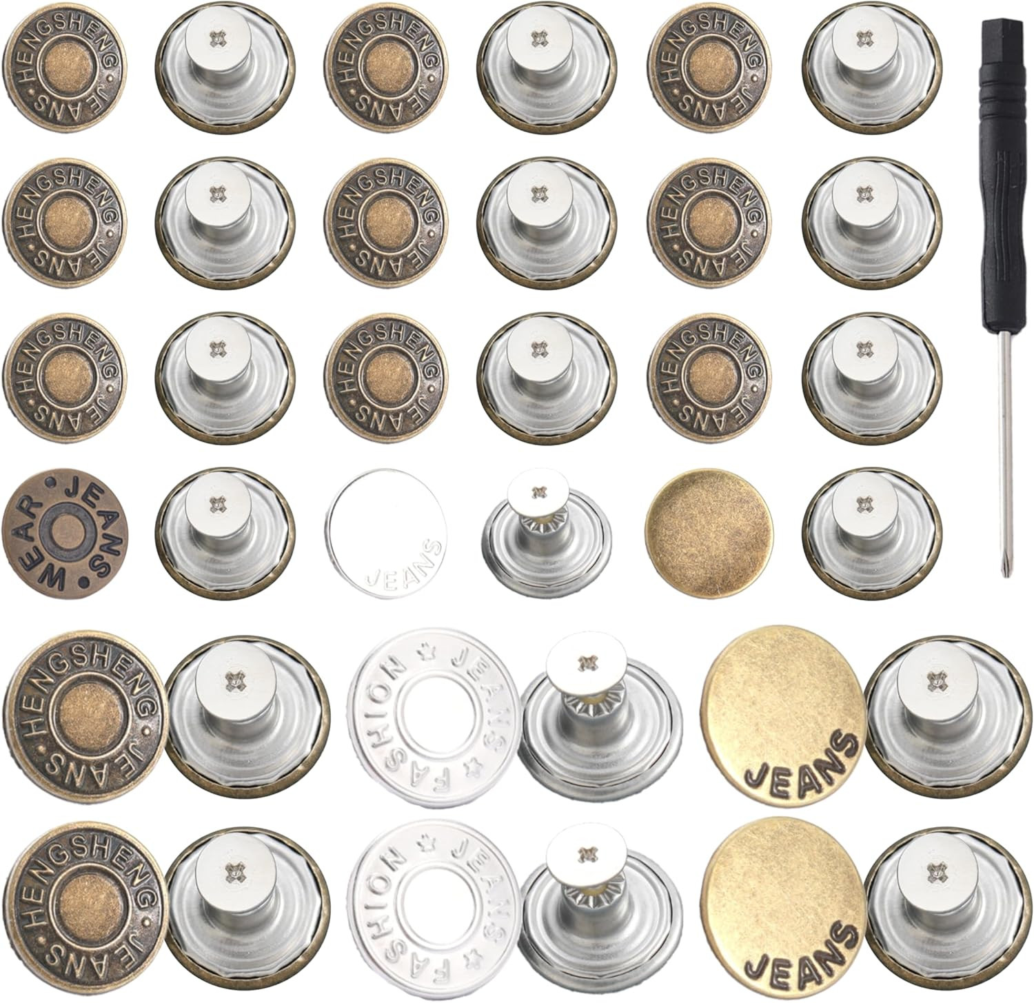 15Pcs Jean Buttons Replacement Kit No Sew Metal Snap Jeans Waist Repair Kit
