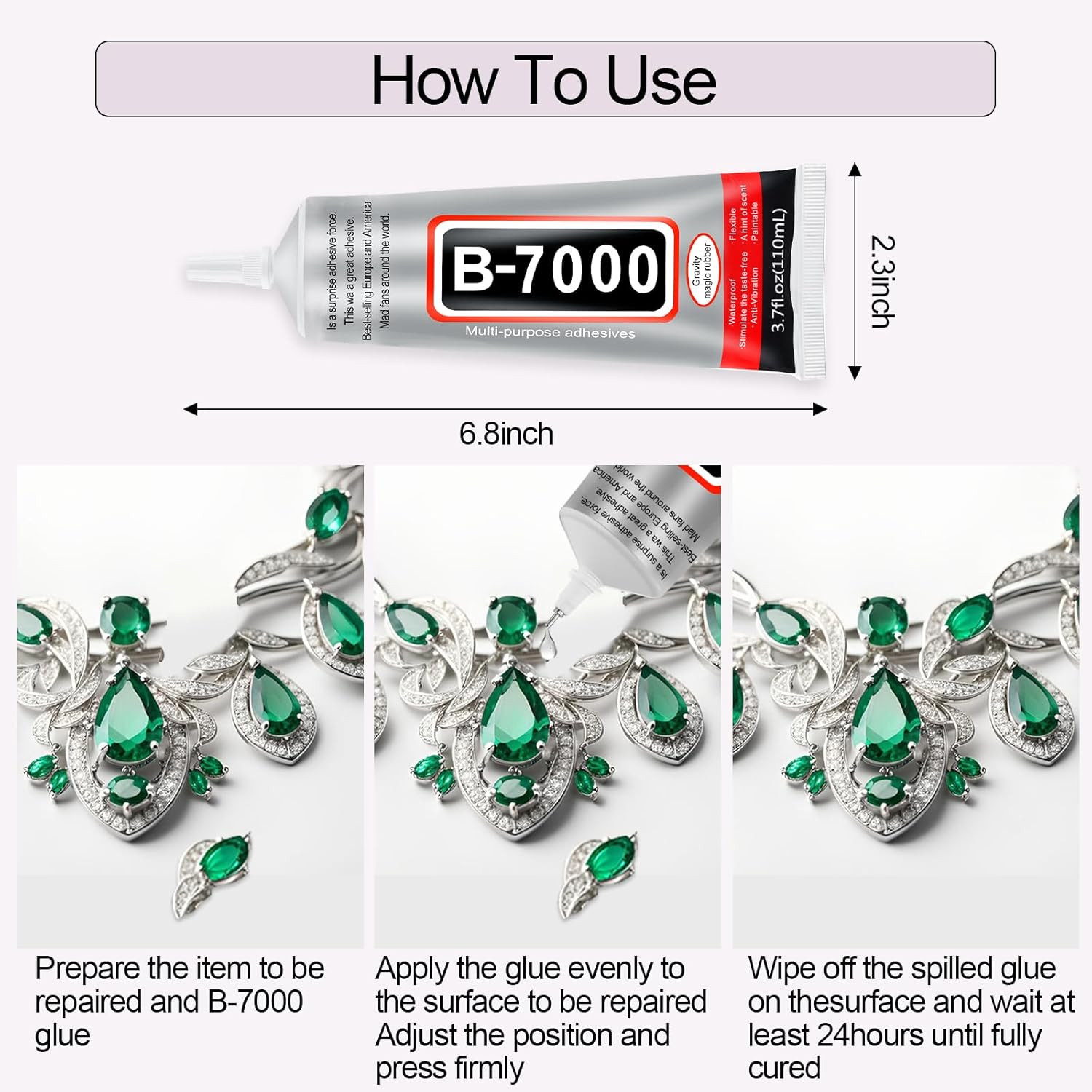 B7000 Clear Glue with Precision Tip – 4 Pack, 110Ml Each – Super Glue for Rhines