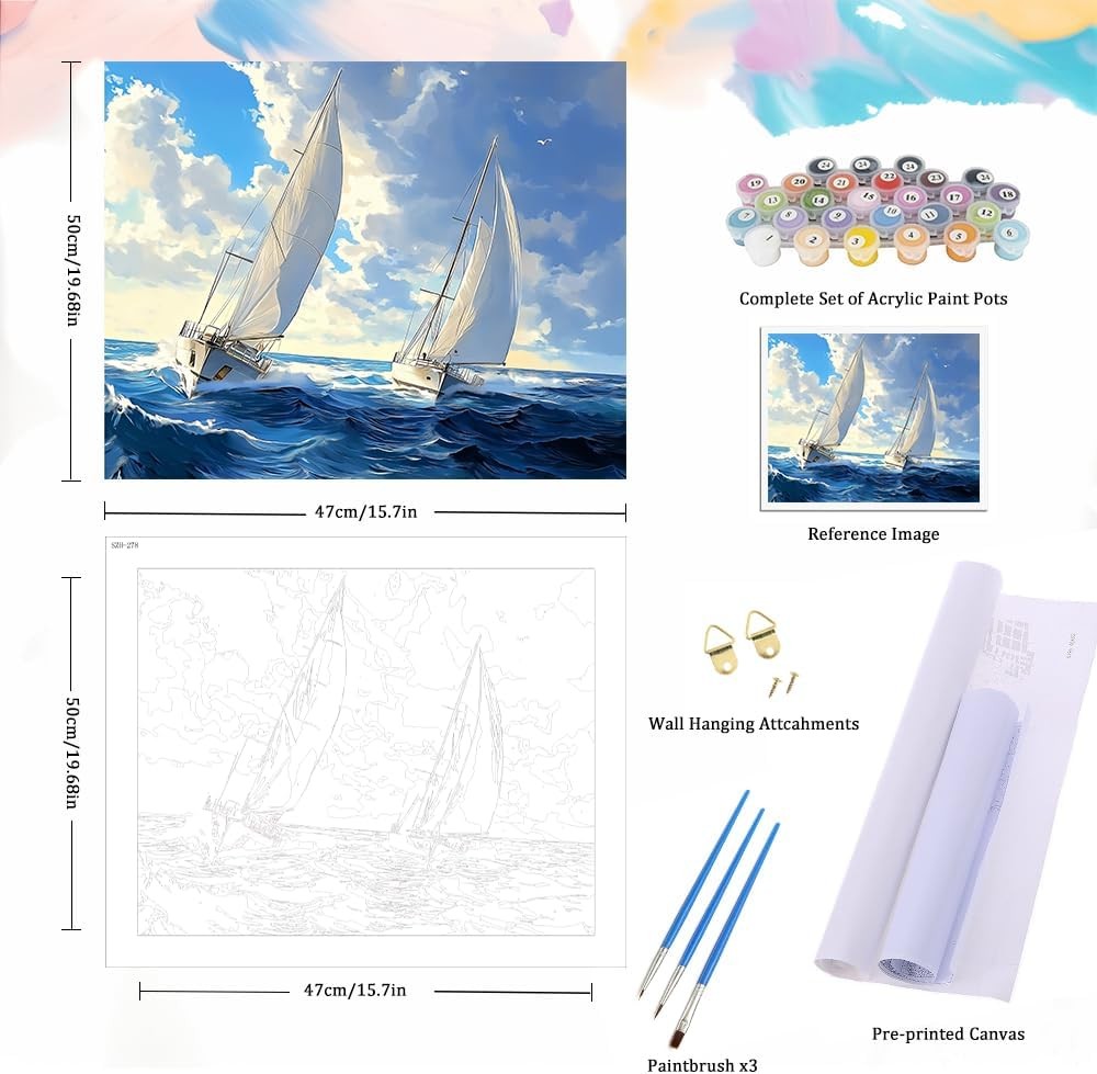 Natuyalo Paint by Numbers for Adults Beginner, Sailboat 16×20 Inch, ART-18