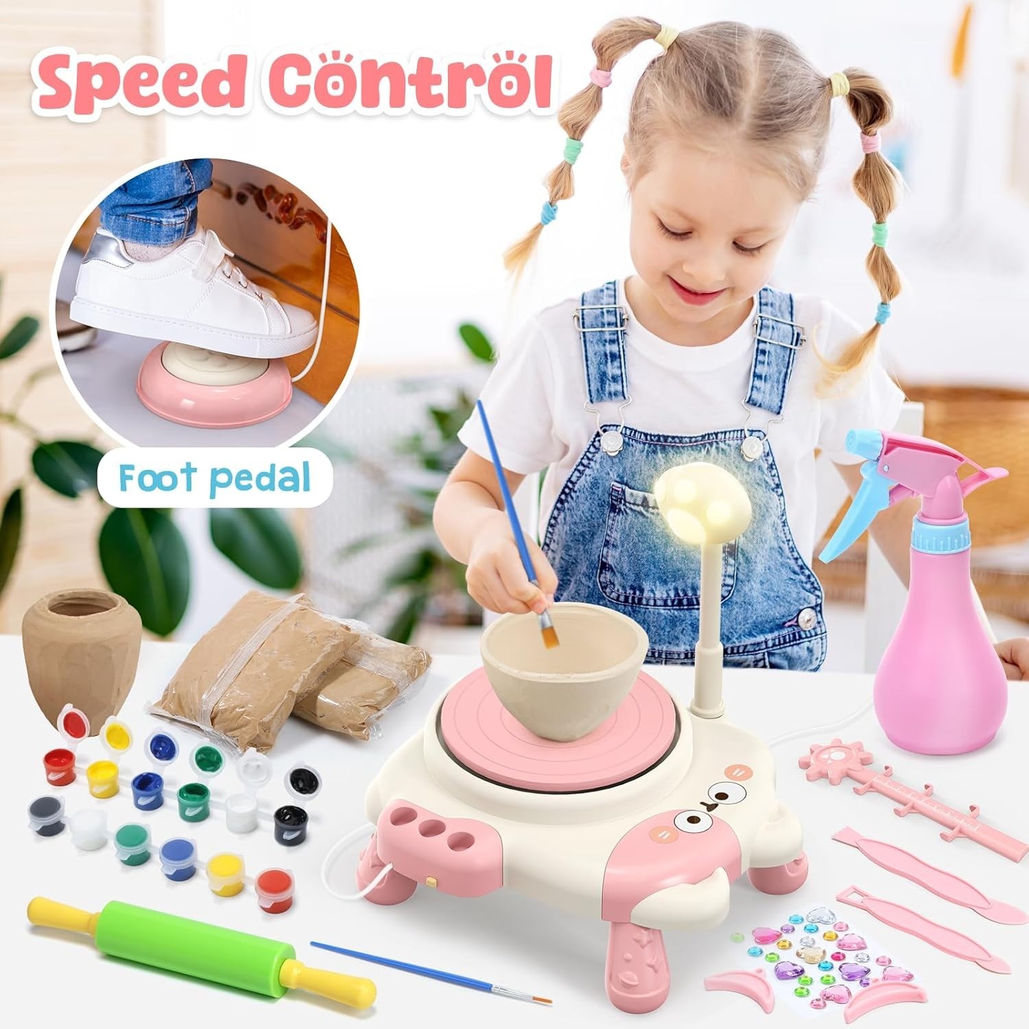 Complete Pottery Wheel Kit for Kids Ages 6-12 – Light, Clay & Painting Extras