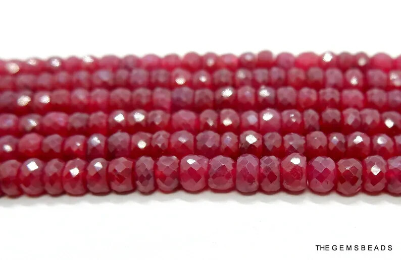 Natural Faceted Ruby Beads, Pigeon Blood Red 4-5mm Beads, 23 Pcs of Beads.