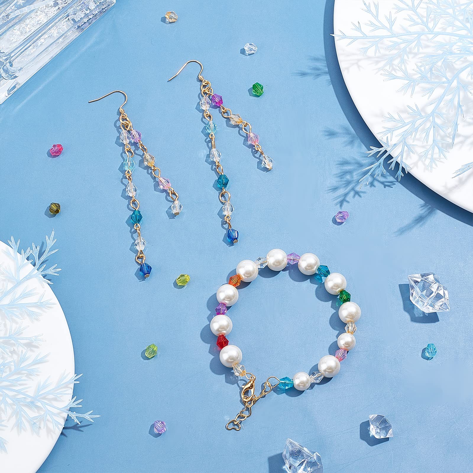 2160pcs 6mm Crystal Beads Bicone Bracelet Bead Faceted Acrylic Beads 24 Colors