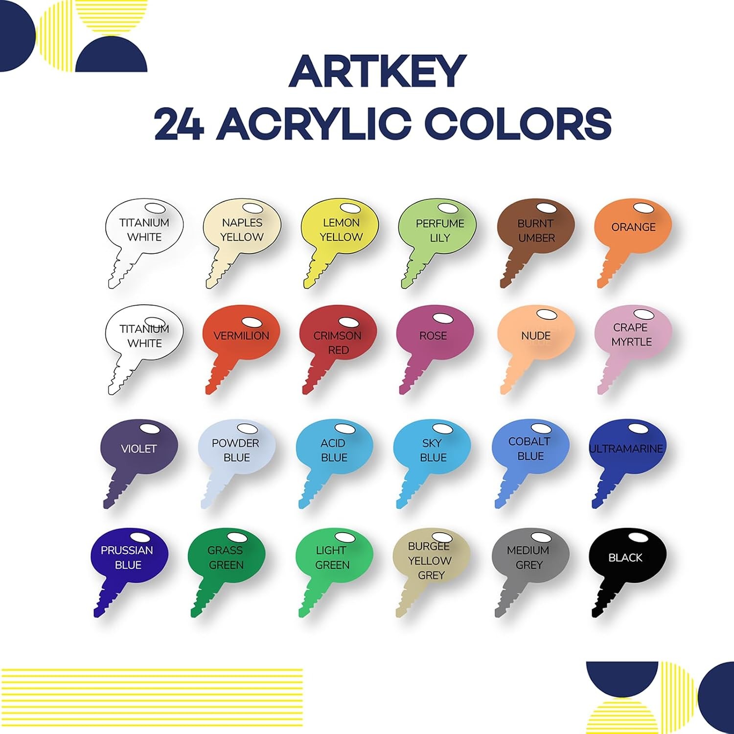Artkey Acrylic Paint Set, 24 Colors 2 oz/59 ml Acrylic Paint Kit for Professiona
