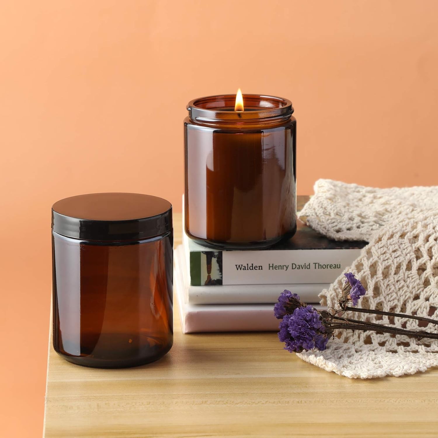12 Pack, 8 OZ Dark Amber Candle Jars for Making Candle – Thick Glass Jars