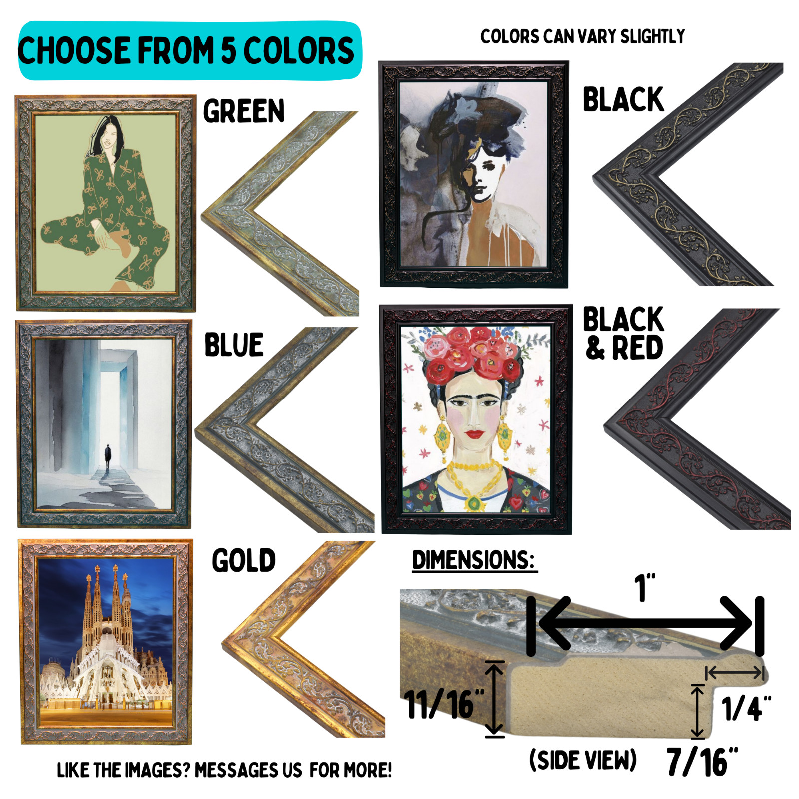Decorative Ornate Picture Frame, Elegant Wood Custom Frames For Wall Art, Gold