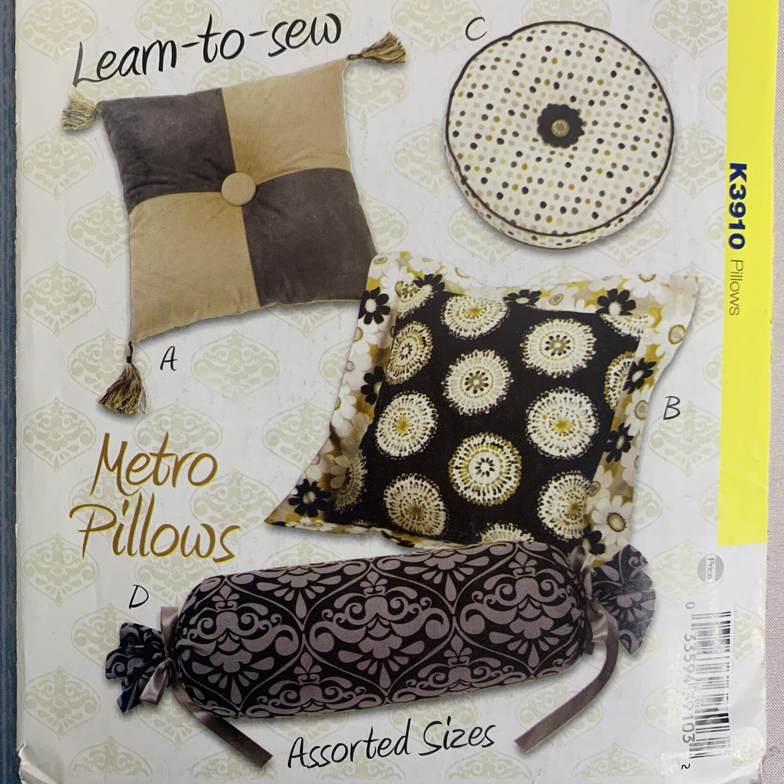 Kwik Sew Pattern 3910 Metro Pillows Square Round Bolster Learn to Sew Uncut