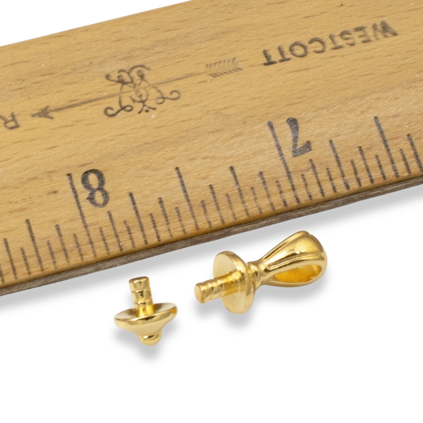 Gold Nouveau Glue-On Bail Cap Sets 2.5mm Peg, Pendant Maker Findings 4 Sets