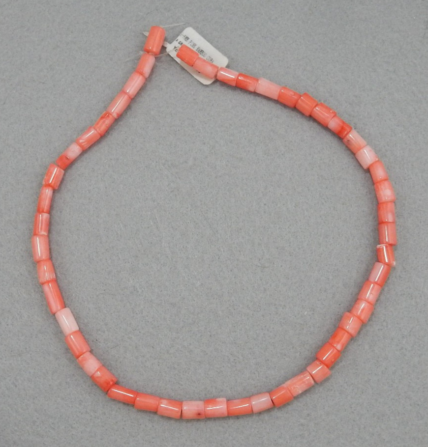Vintage Pink/ White Bamboo Coral Round Tube Beads Size 8x6mm 17″ Strand NOS