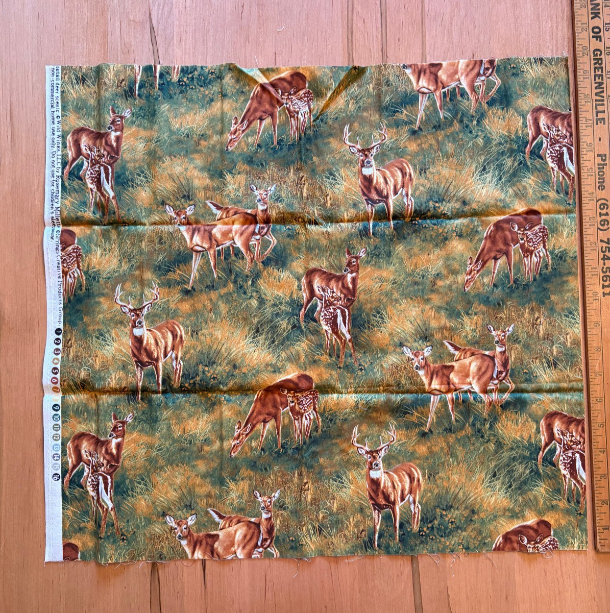 Whitetail Deer Scenic Fabric by Rosemary Miller Wild Wings – Remnant 20 x 42 In